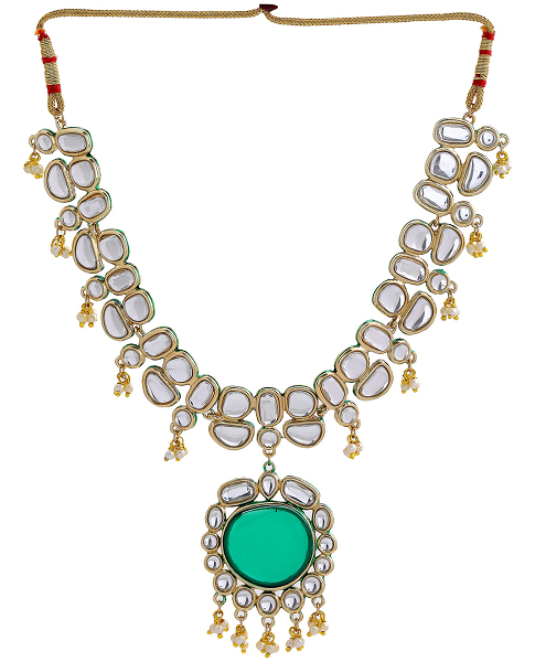 Gold Plated Kundan Single Line Necklace