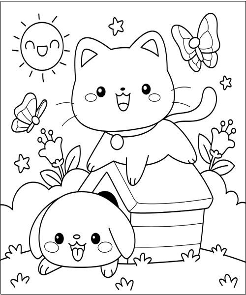 Puppy and Kitty Coloring Image