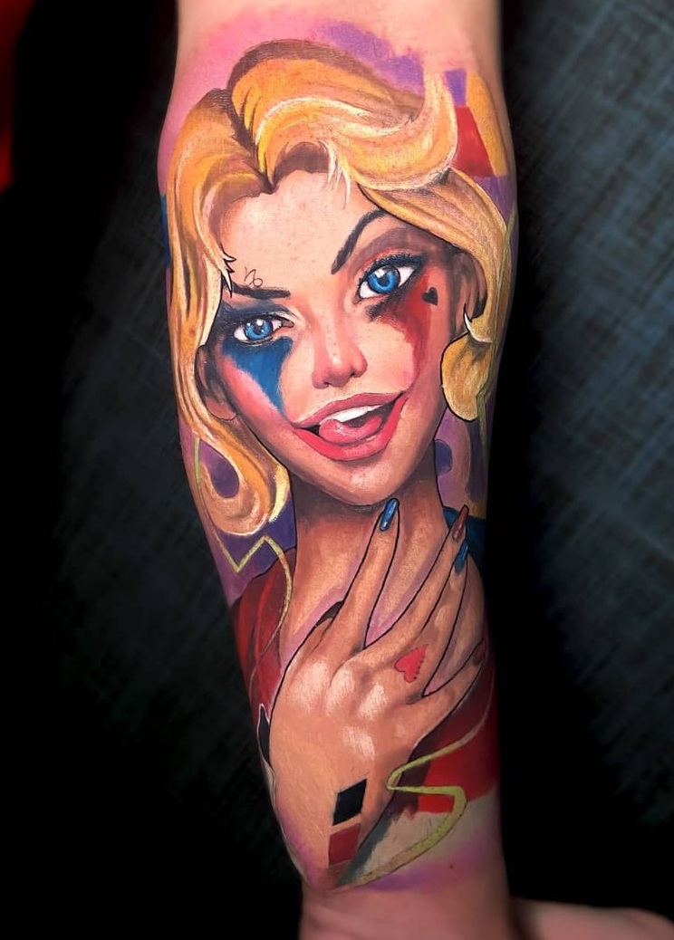 Realistic Harley Quinn Forearm Tattoo