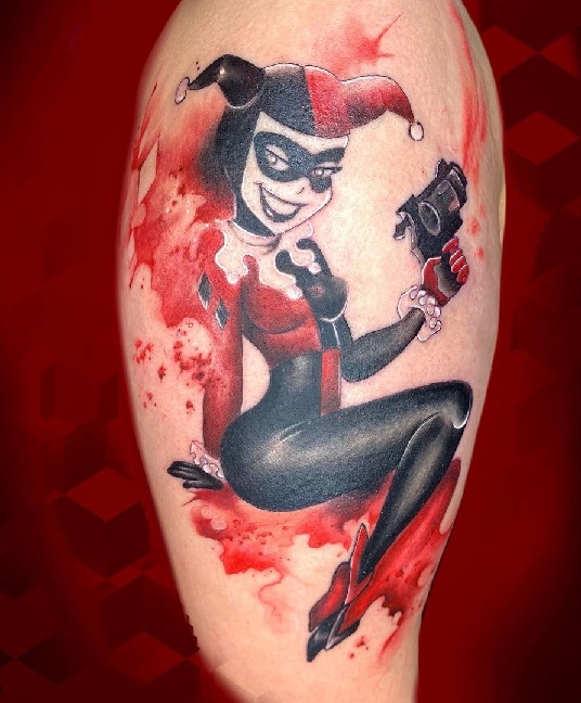 Red And Black Harley Quinn Tattoo Design
