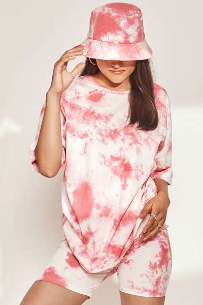 Tie Dye Oversized T Shirt With Half Sleeves
