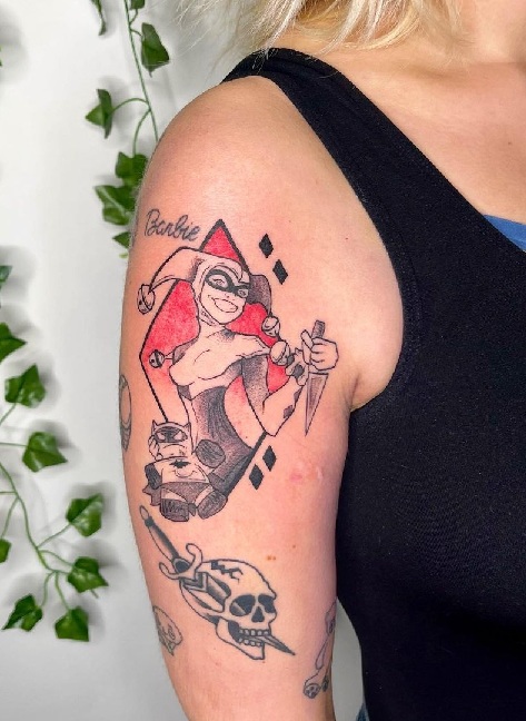 Unique Harley Quinn Sleeve Tattoo
