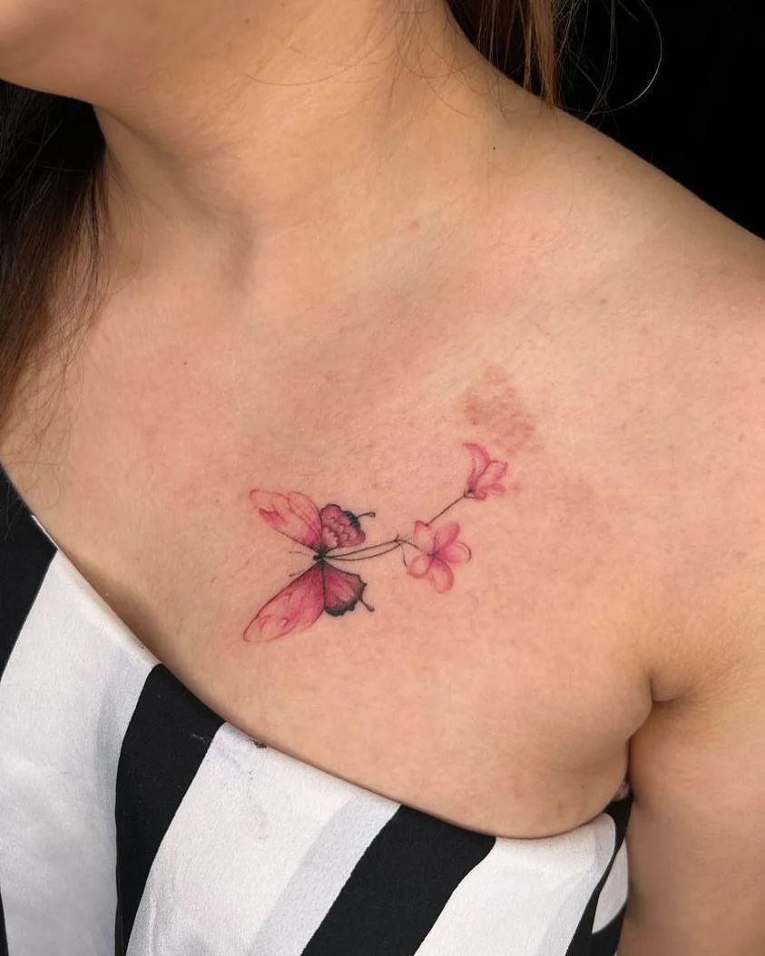 Butterfly Whisper Breast Tattoo