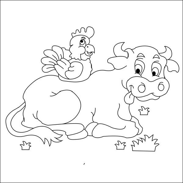 Cow and Chicken Coloring Page 