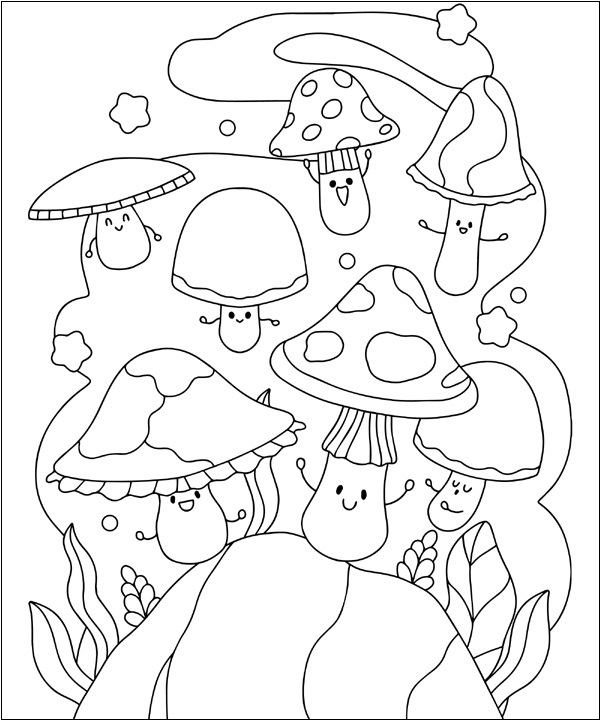 Cute Mushroom Coloring Sheet