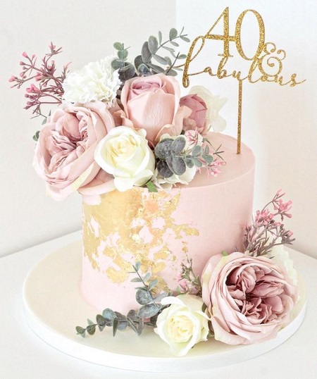 Floral Cake For 40th Birthday