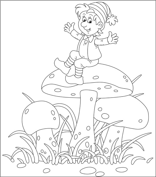 Gnome Mushroom Coloring Image