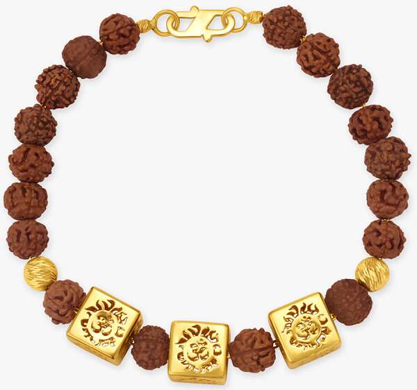 Gold Om Bracelet With Small Rudraksha