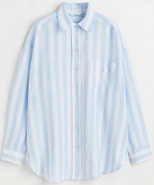 H&m Oversized Linen Striped Shirt