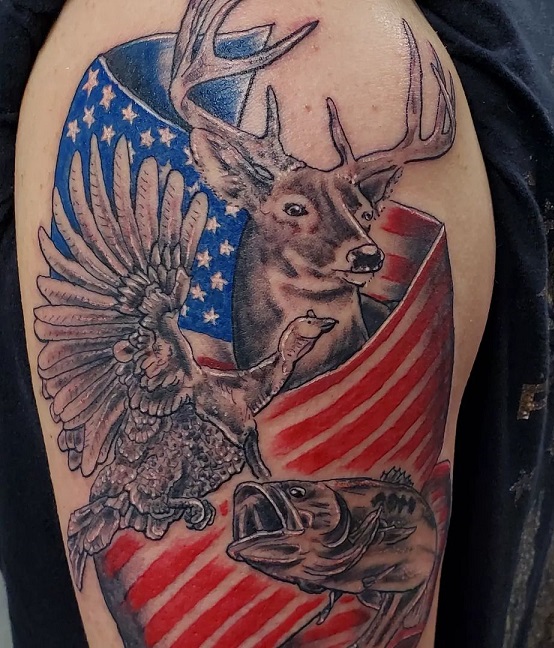 Hunting And Fishing Patriotic Tattoo