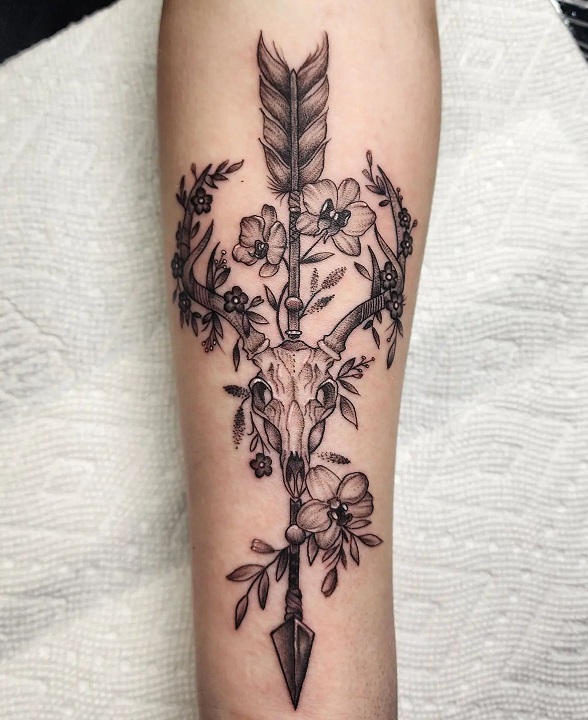 Hunting Arrow Tattoo With Florals