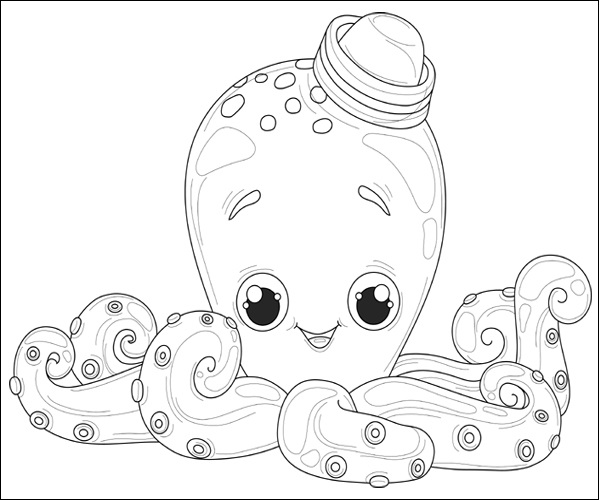 Kawaii Art Octopus Coloring Page