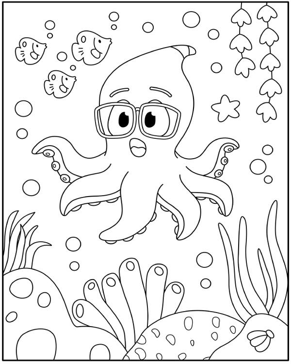 Octopus With Glasses Coloring Pictures