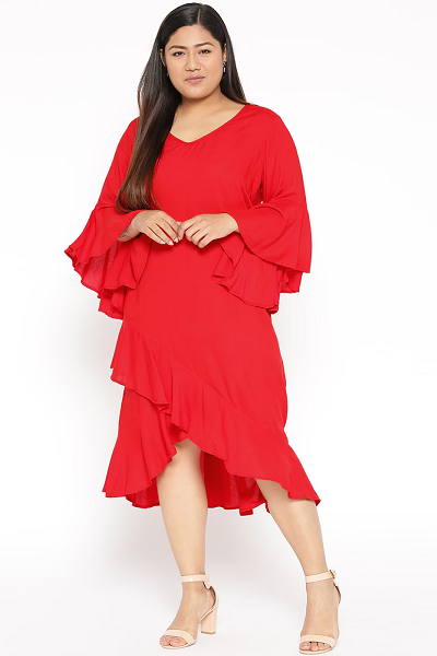 Red Plus Size Ruffle Dress