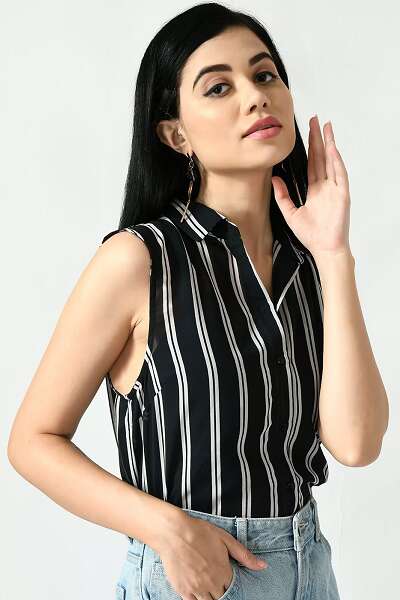 Wide Striped Sleeveless Shirt