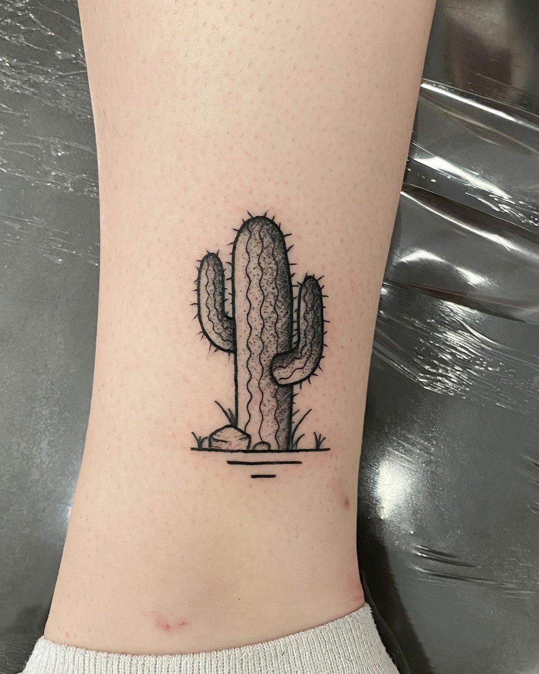 Lone Line Cactus Tattoo Design
