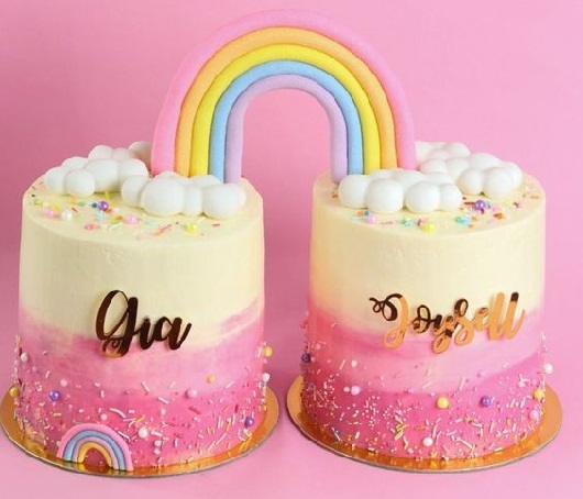 Rainbow Cake For Twins