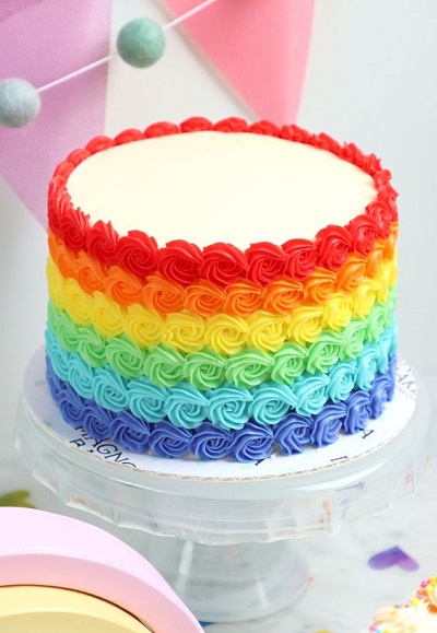 Rainbow Rosette Cake Design