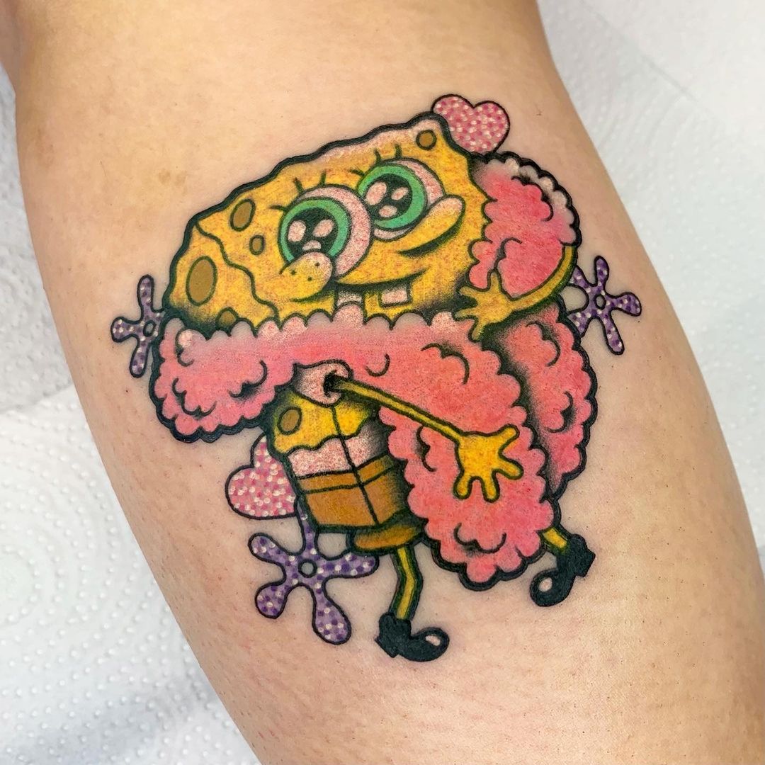 Sassy Sponge Bob Flower Tattoo
