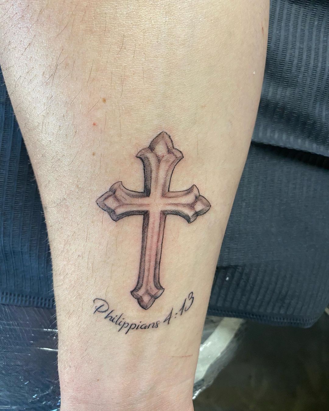 Scripture Tattoos On The Arm With A Cross