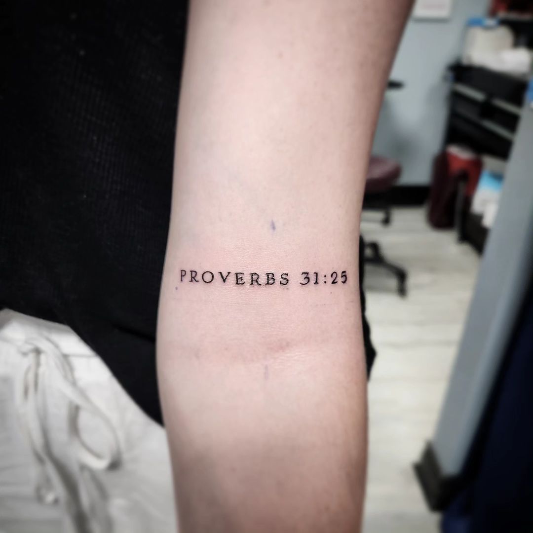 Simple Scripture Tattoo Ideas Near The Elbow