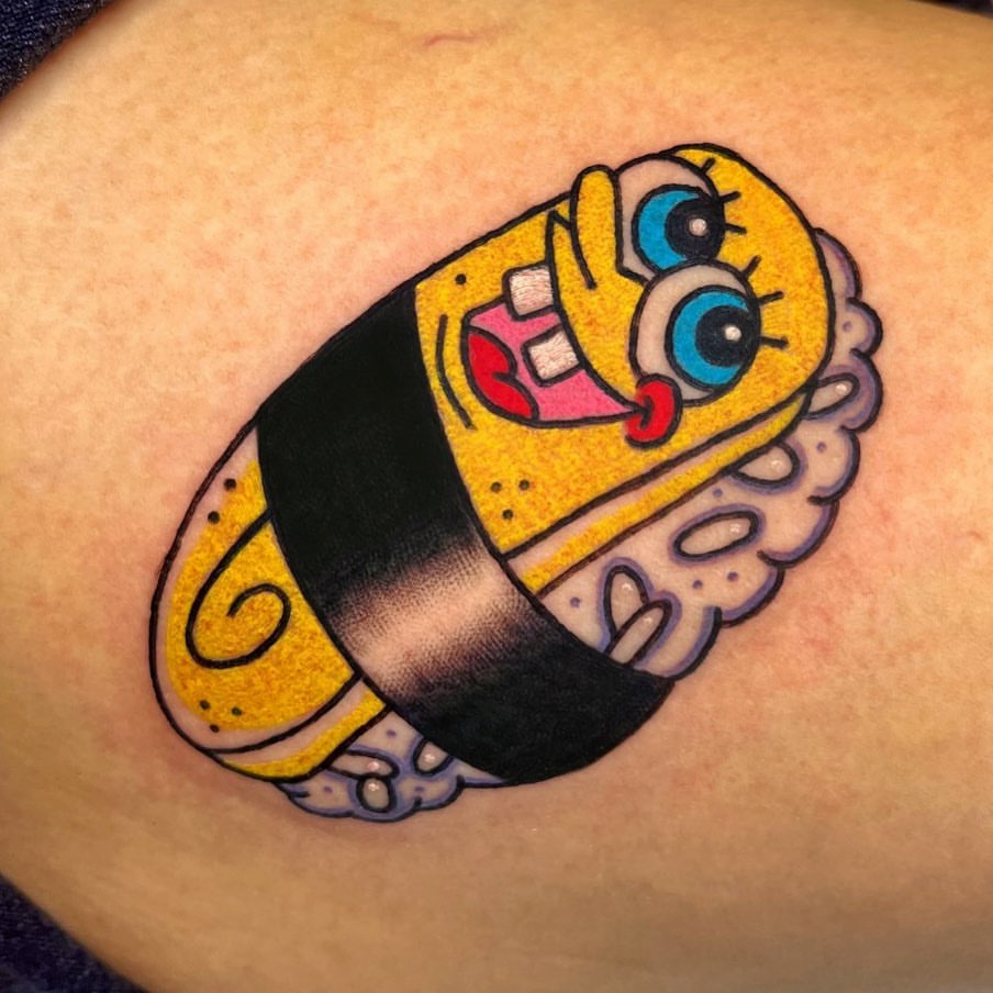 Smiling Sponge Bob Tattoo Design
