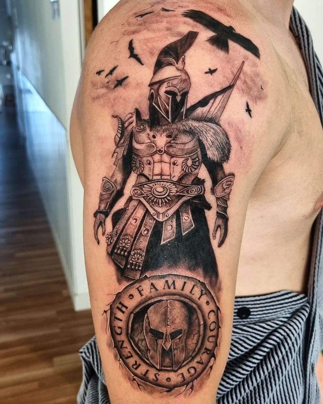Spartan Full Sleeve Tattoo With Intricate Details