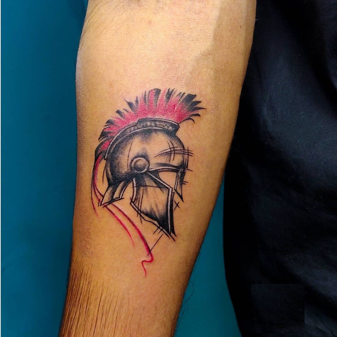 Spartan Helmet Tattoo With Colours