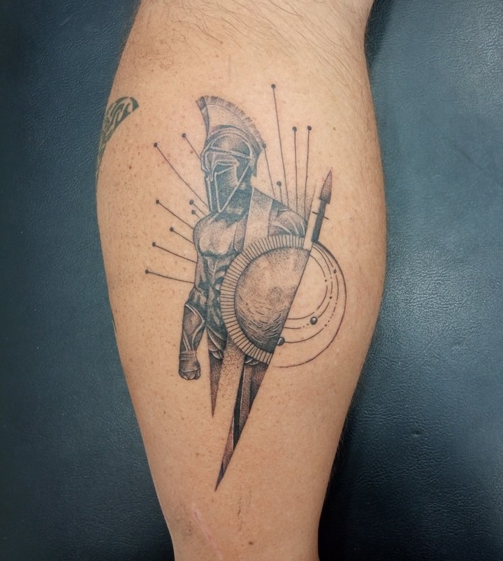 Spartan Shield Tattoo With Arrows