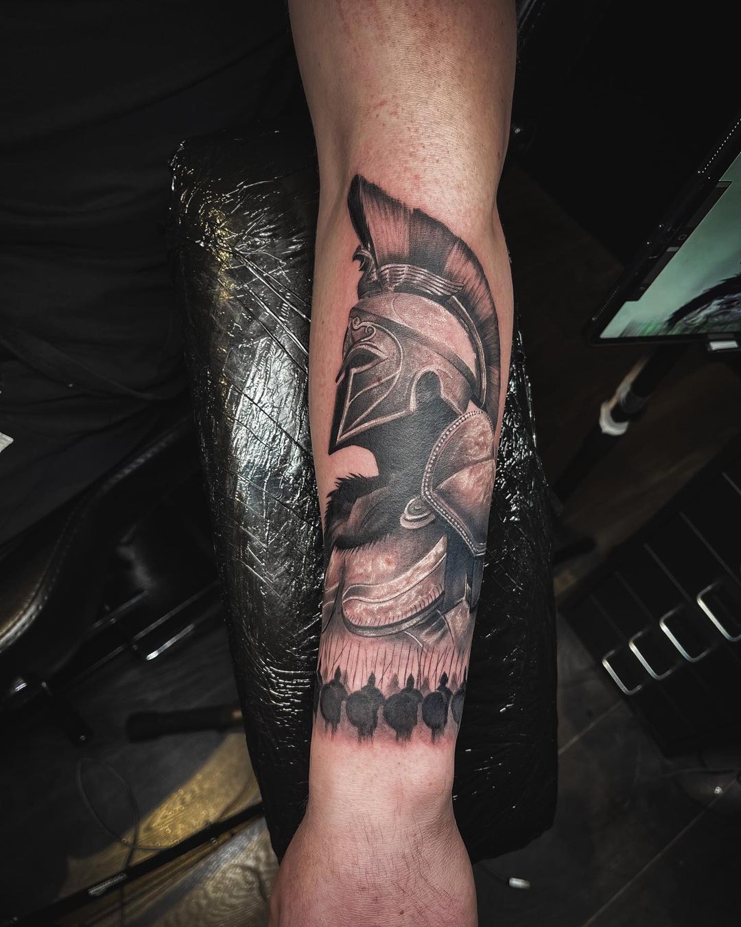 Spartan Tribal Tattoo On The Side Of The Forearm