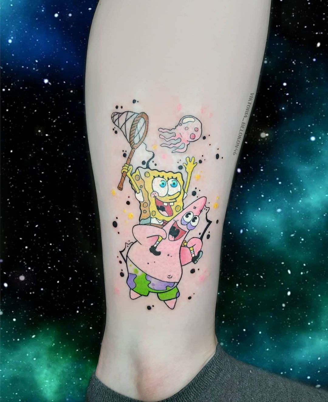 Sponge Bob And Patrik Fishing Tattoo