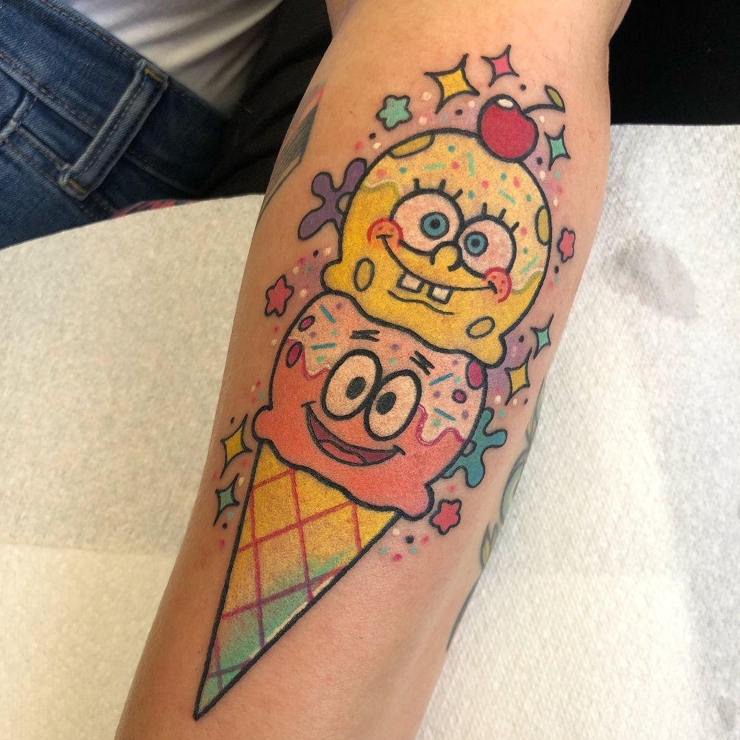 Sponge Bob Ice Cream Tattoo