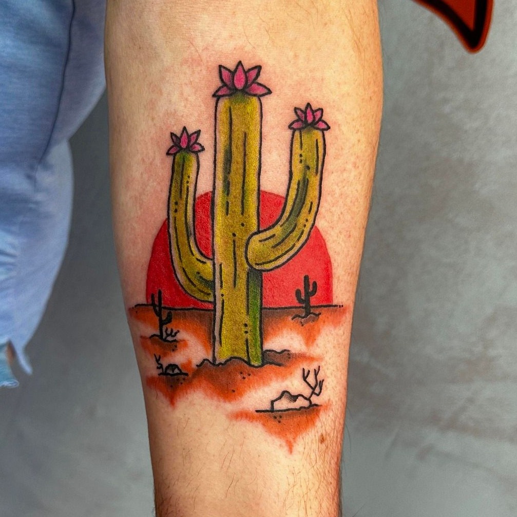 Sunset Bloom Cactus Tattoo
