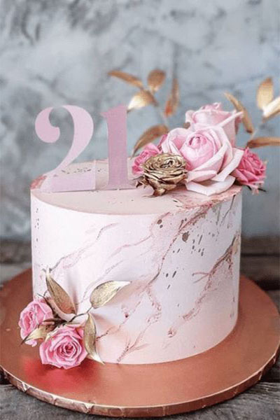 1. Floral Cake For 21st Birthday
