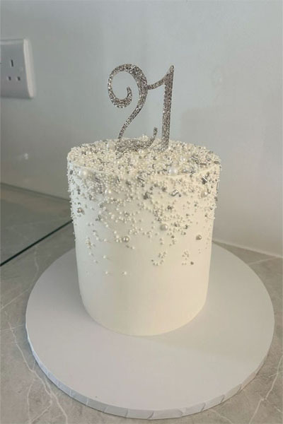 10. White And Silver 21 Cake