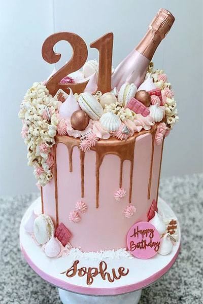 4. Popcorn And Champagne 21 Number Cake