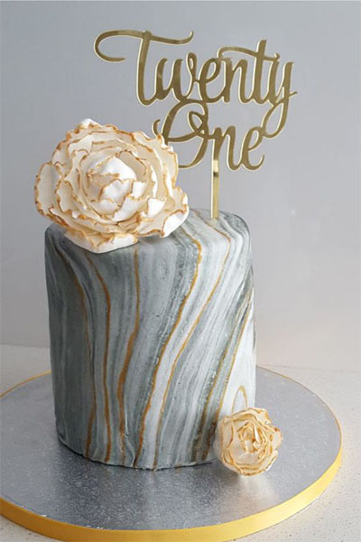 5. Marbled 21st Birthday Cake Design