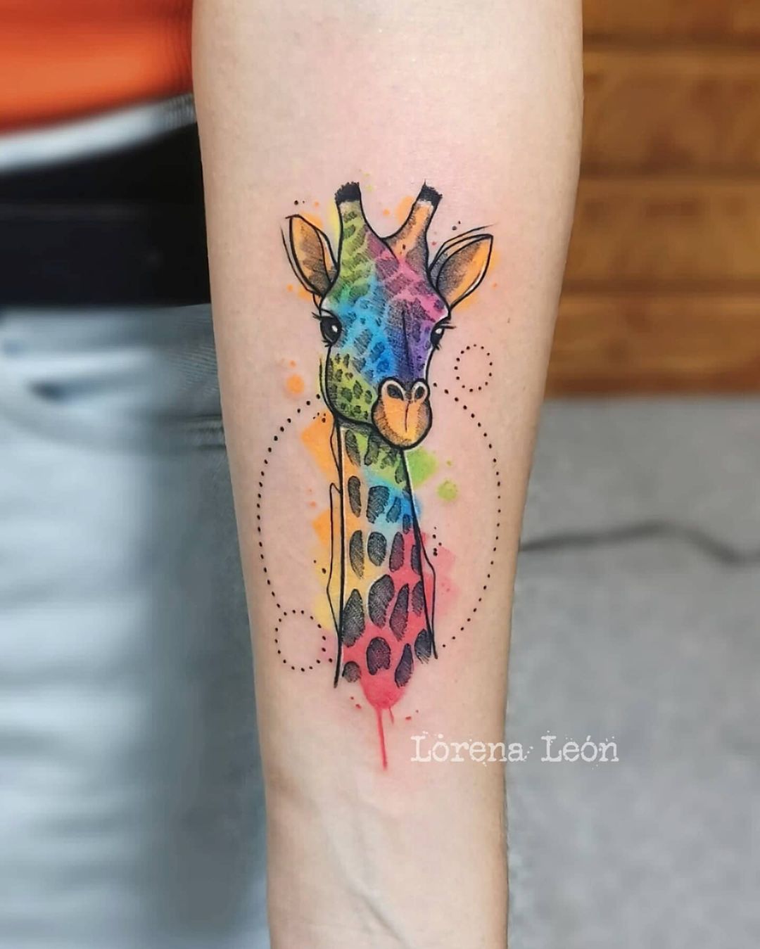 Abstract Colour Splash Giraffe Tattoo