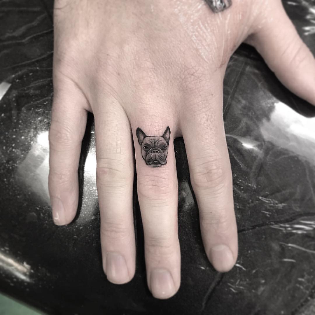 Adorable French Bulldog Finger Tattoo