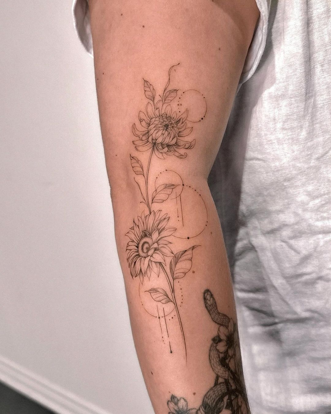 Blossoming Tranquilitycarnation And Chrysanthemum Tattoo