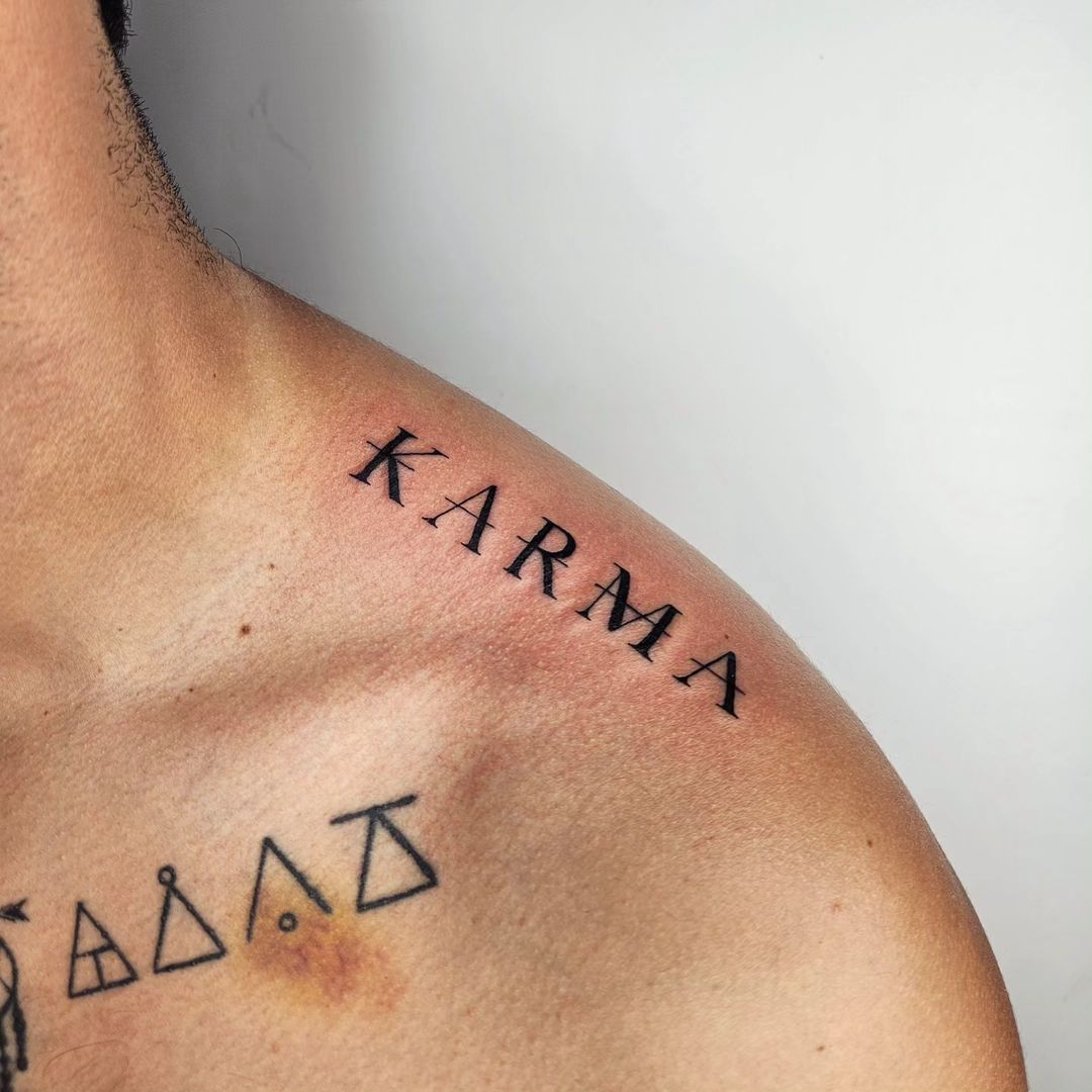 Bold Karma Shoulder Tattoo