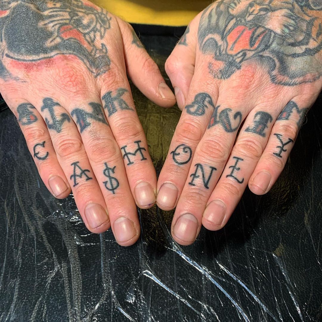 'cash Only' Knuckle Tattoo