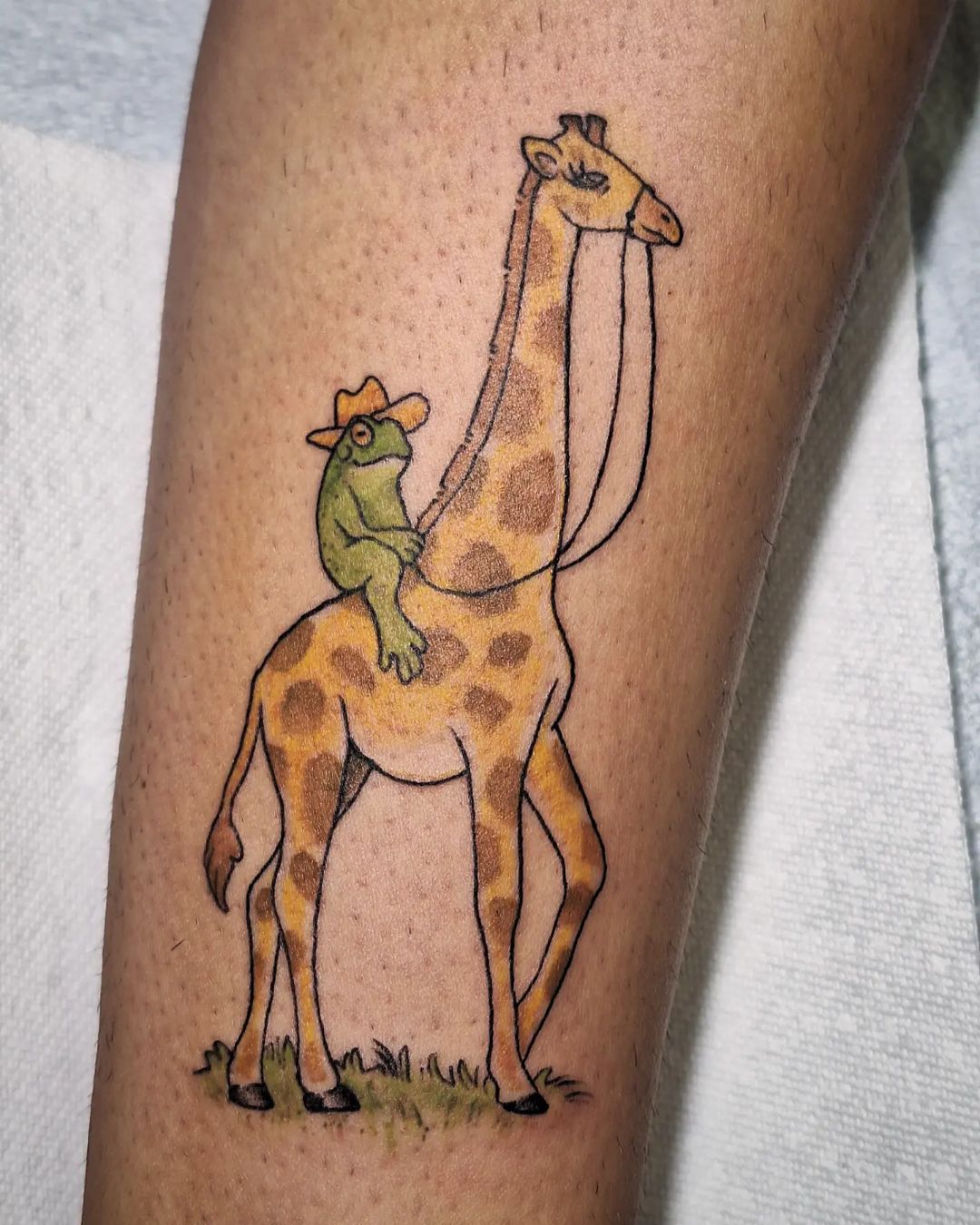 Cartoon Giraffe And Frog Tattoo