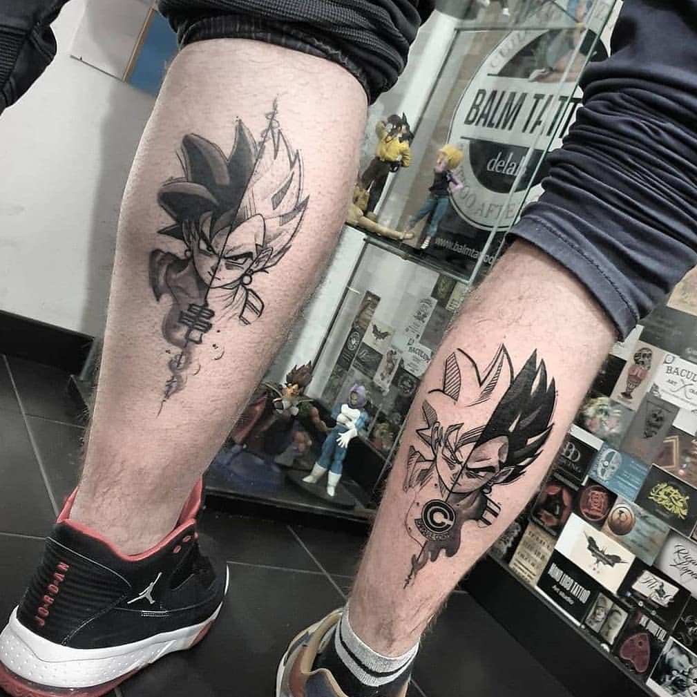 Dual Goku And Vegetatwin Leg Dragon Ball Z Tattoos