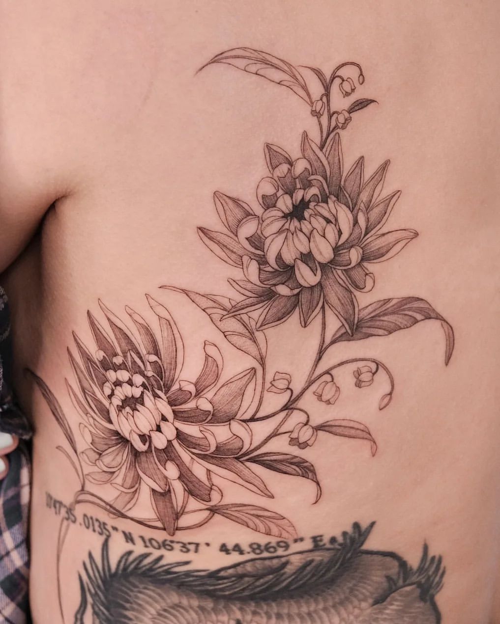 Floral Whisper On Skin Chrysanthemum Side Tattoo