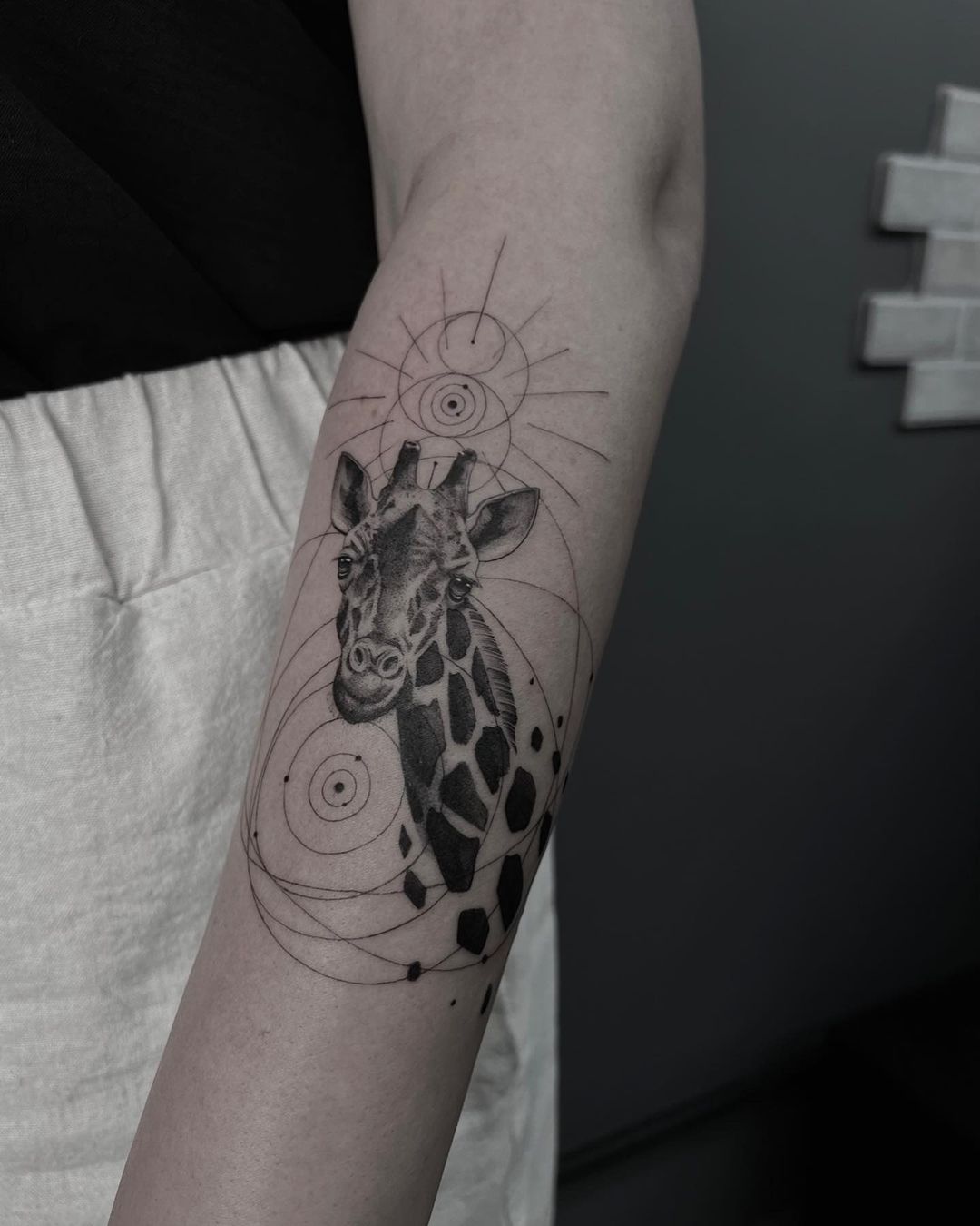 Geometric Giraffe Forearm Tattoo