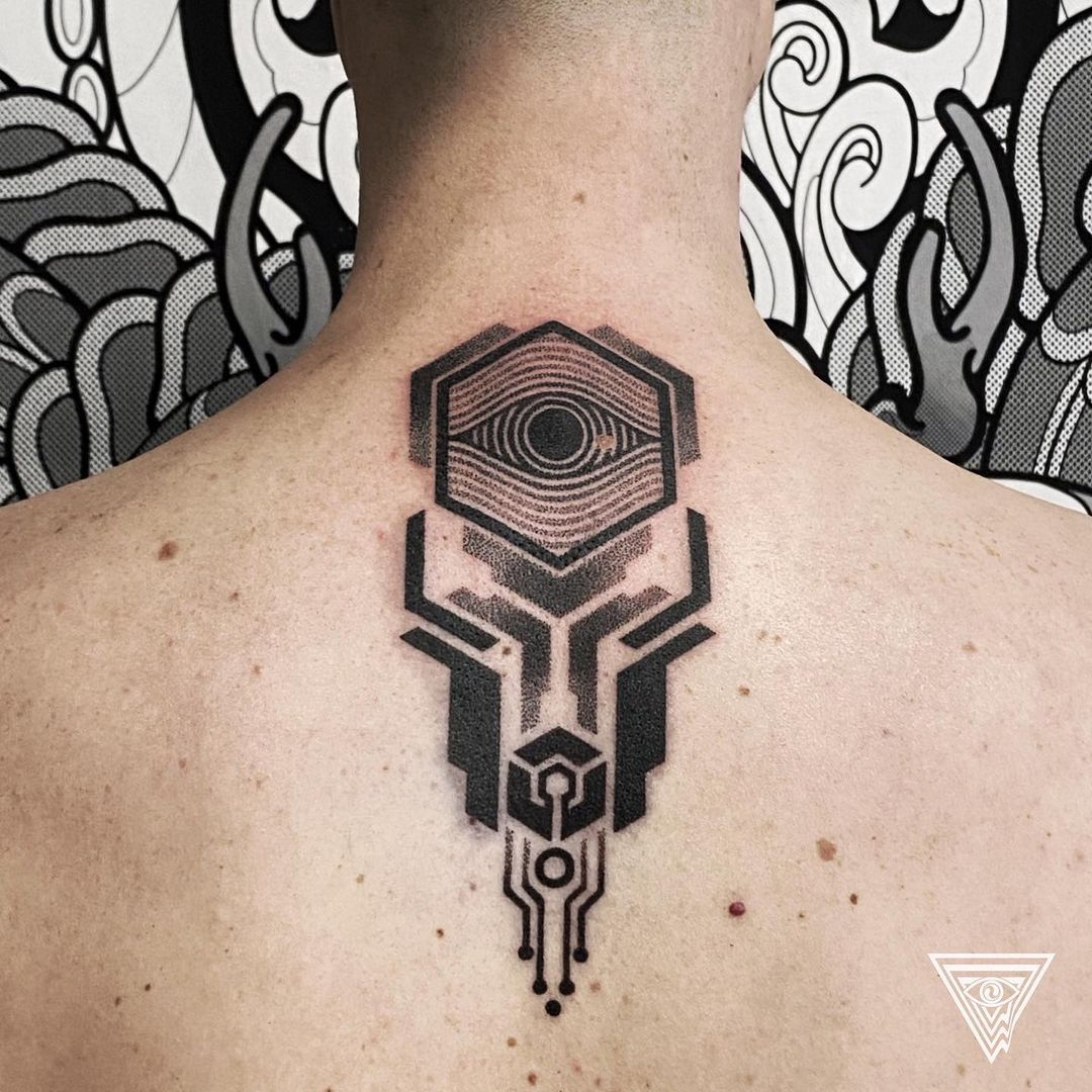 Geometric Cyberpunk Art Tattoo
