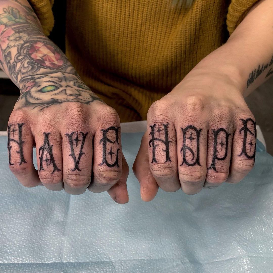 'have Hope' Gothic Knuckle Tattoos