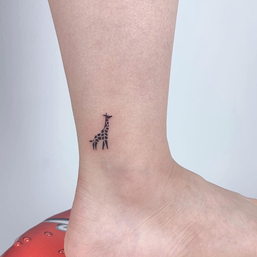 Minimalist Giraffe Ankle Tattoo