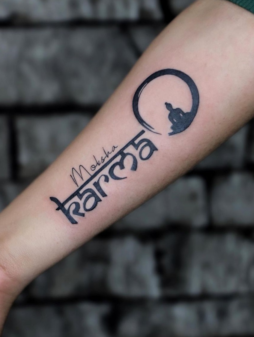 Moksha Karma Tattoo With Cat Silhouette